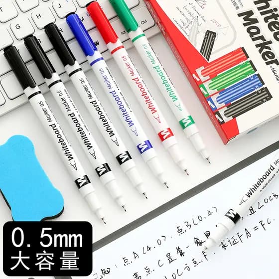 Caneta para quadro branco apagável colorida de grande capacidade Ponta fina Caneta marcadora apagável à base de água de