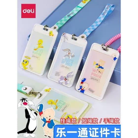 Deli Bunny ID Card Porta-cartões de identificação de estudante Jardim de infância Crianças Campus Pick-up Cassete Cordão