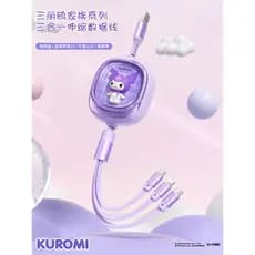 Cabo de carregamento três em um da marca Sanrio Cabo de dados retrátil para celular Melodia de carregamento Cabo de carr