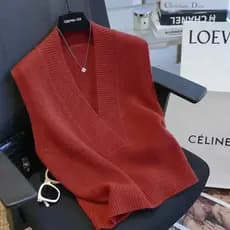 High-End com decote em V lã malha colete feminino outono inverno elegante elegante macio ceroso camisola interior colete
