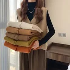 Versão coreana com decote em v colete de malha solto curto Irregular único Breasted colete novo estilo sem mangas estilo