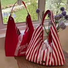 Bolsa de lona listrada dupla face feminina 2026 novo estilo Commuter ombro axilas bolsa grande capacidade All-Match mão