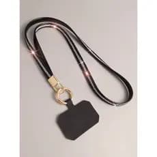 Cordão para celular, alça longa para pendurar no pescoço, strass, luz, couro de luxo, alça larga, não atorda no pescoço,