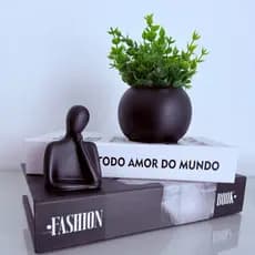 Kit Vaso Bola com planta artificial + estátua pensadora decoração para seu lar