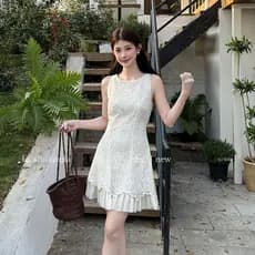 LS Vestido elegante doce sem mangas de renda oca Guangzhou Treze linhas 2026 Vestido primavera 61506 #HDBN