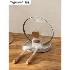 Cozinha pote tampa rack bancada sentado prateleira dobrável colher mexer-frigideira espátula rack de armazenamento ferra