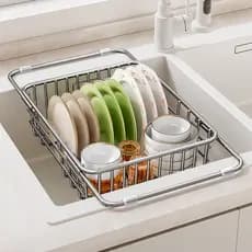 Four Seasons Muge 304 Cesta de drenagem retrátil de aço inoxidável Cozinha Multifuncional Pia Rack de drenagem Rack de a