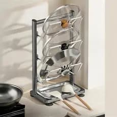 Four Seasons Muge Pot Lid Rack Cozinha Prateleira sem perfuração Multifuncional Colocação de aço inoxidável Tábua de cor
