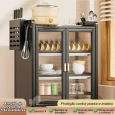 Armário Escorredor de Bancada 3 Andares de Louças Pratos Talheres Organizador de Cozinha com 2 Portas