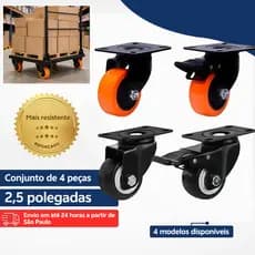 Kit 4 Rodinha para Moveis Reforçada Rodízio Grande 600Kg Roda 1.5" Polegada