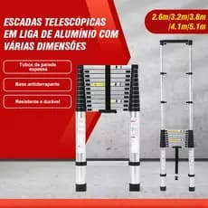 Escada Telescópica 2.6-5.1Metros Com 13 Degraus Aço Inoxidável