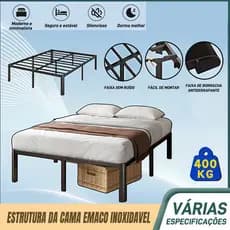 Estrado de Metal para Cama de Casal/Cama de Solteiro – com Suportes de Ripas de Aço Dobrável e Fácil de Instalar