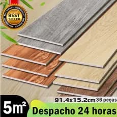 Kit 36 Placas Adesivas Autocolantes p/ Piso Estilo Madeira 91,4 cm x 15,2 cm cobertura 5m²