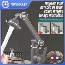360 ° Torneira Fria E Quente Giratória Com Braço Robótico Para Cozinha E Banheiro Cinza-Chumbo