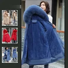 Casaco feminino de inverno e outono, tamanho grande, com capuz, gola de pele, forrado com pelúcia, à prova de vento, mod