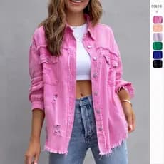 Jaqueta jeans rasgada de manga longa para mulheres, estilo de rua de outono e inverno DPXC