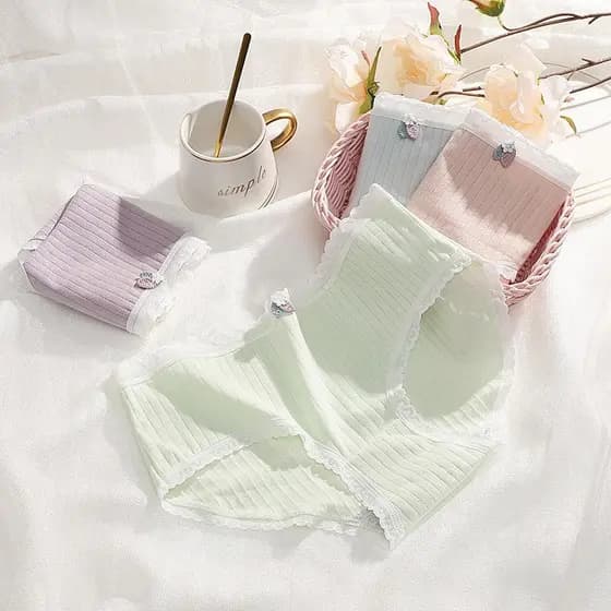 Estilo japonês fada senhoras roupa interior cor sólida rosqueado algodão doce branco rendas guarnição unhas confortáveis