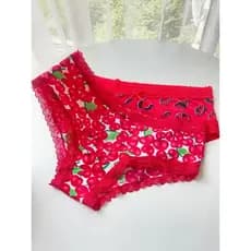 Verão novo produto rosa doce cereja impressão renda guarnição calcinha feminina cintura baixa respirável confortável Bri