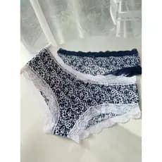 7 ganhe 1 grátis marca azul branca ~ calcinha de renda Floral retrô genuína rosa menina cuecas de seda leite