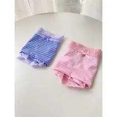 Outono inverno pinkgirl macio bonito rosa azul listrado calcinha feminina leite seda pele-amigável renda guarnição meado