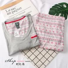 Outono pijamas conjunto Casual solto senhoras Homewear com decote em V calças de manga comprida tecido de algodão Plus S