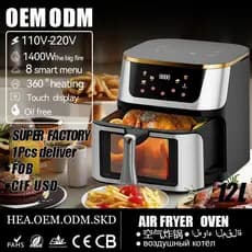 Fritadeira de ar comercial 15L, grande capacidade, multifuncional, assadeira, aço inoxidável, visível, uso doméstico