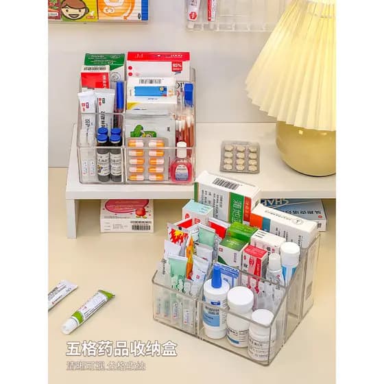 Caixa de armazenamento de pomada, prateleira de classificação de medicamentos de mesa, caixa de remédios domésticos, pom