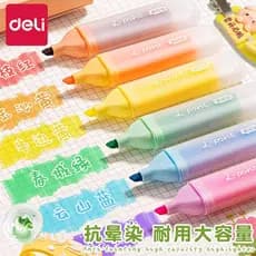 Deli Highlighter Pacote de 6 peças de grande capacidade Papelaria de aprendizagem durável Marcador Anti-manchas Caneta d