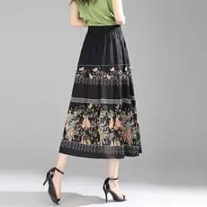 Novo estilo saia 2024 novo estilo chinês estilo étnico verão impresso Retro saia longa estilo chinês comprimento médio c