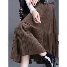 Saia plissada de veludo dourado grosso, saia de cintura alta, inverno, novo estilo, comprimento médio, linha A, moda, ba