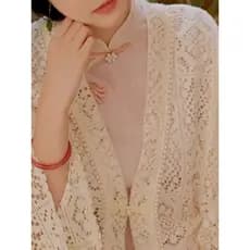 Estilo chinês renda pequena jaqueta melhorada Hanfu protetor solar Cardigan feminino xale fino verão com saia estilingue
