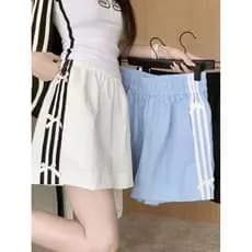 Estilo americano três barras arco calças casuais mulheres cintura elástica calças esportivas verão novo estilo solto mai