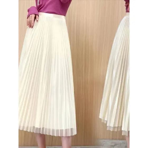 [Desgaste de dois lados] Saia plissada Saia de gaze líquida feminina Four Seasons All-Match Drape Gaze Saia de bainha gr