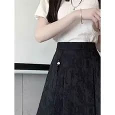 Estilo chinês melhorado Hanfu Jacquard plissado rosto de cavalo cintura alta 2024 novo estilo saia feminina verão saia c
