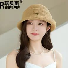 Verão novo estilo moda de alta qualidade chapéu superior feminino etiqueta de Metal francês medalha estilo balde chapéu