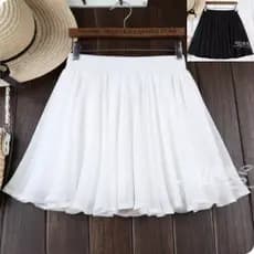 Branco duplo Chiffon saia gaze saia curta a linha plissada saia feminina Puff saia grande bainha saia de cintura alta