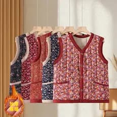 Colete Floral feminino outono inverno avó engrossado quente sem mangas colete mãe usar botão Cardigan colete roupa inter