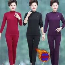 Conjunto de roupa íntima térmica para mulheres idosas de meia-idade, além de veludo, engrossado, roupa Casual para dormi
