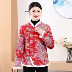 Jaqueta acolchoada floral feminina 2024 inverno acolchoado jaqueta estilo chinês jaqueta solta de manga comprida peludo