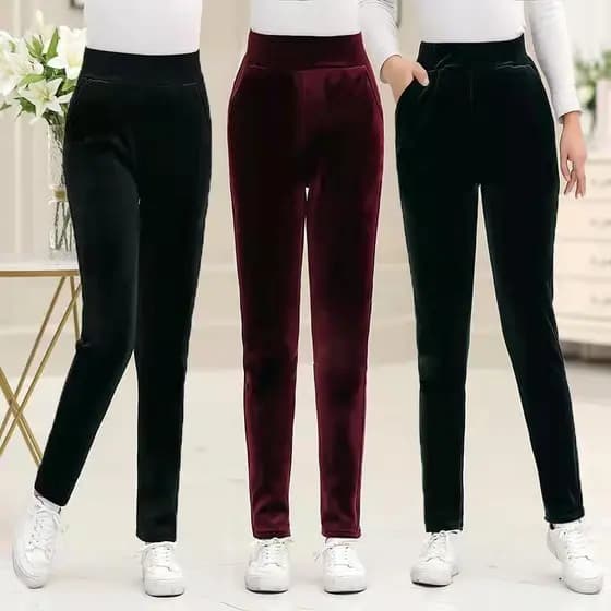 2025 novo estilo outono inverno ouro veludo elástico em linha reta calças femininas elásticas cintura alta solta camurça