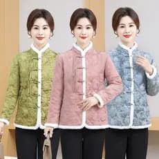 Novo estilo chinês mãe outono inverno leve pequeno algodão acolchoado jaqueta de meia-idade idosos feminino outono inver