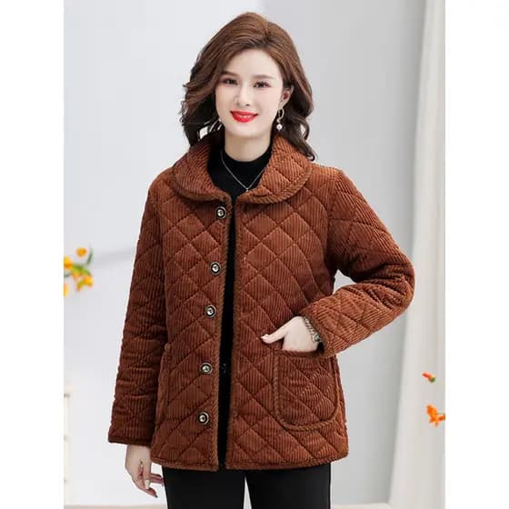 Jaqueta acolchoada feminina inverno meia-idade idosos forro de lã engrossado à prova de frio acolchoado jaqueta mãe moda