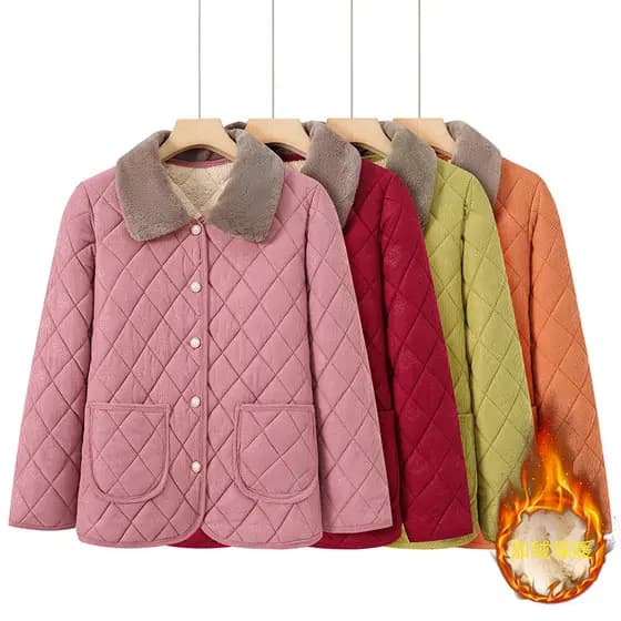 Outono inverno novo estilo mãe quente estilo curto forro de lã jaqueta acolchoada espessada meia-idade idosos lapela mod