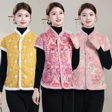 Roupas de inverno para mulheres idosas de meia-idade estilo chinês mais veludo engrossado colete jaqueta novo estilo chi