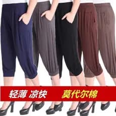 Calças femininas idosas de meia-idade verão estilo fino Modal puro algodão Bloomers cintura alta solta mãe de meia-idade