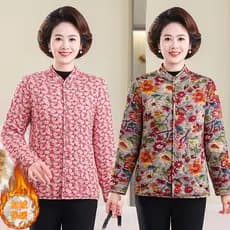 Mãe inverno forro de lã engrossado Floral pequeno jaqueta de algodão de meia-idade idosos feminino forro leve jaqueta ac