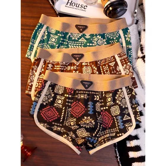 Estilo étnico retrô americano ~ Cueca boxer masculina de algodão Amaya Cuecas boxer respiráveis Shorts da moda
