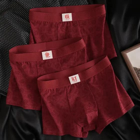 10A antibacteriano palavras auspiciosas impressas roupa interior vermelha algodão vinho tinto roupa interior masculina d