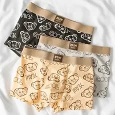 Cueca boxer masculina com estampa de urso, algodão puro, amigável à pele, estampada, esportiva, jovem, boxer Bri