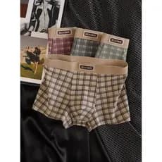Retro xadrez roupa interior masculina puro algodão respirável antibacteriano Boxer Briefs meninos confortável 2026 novo